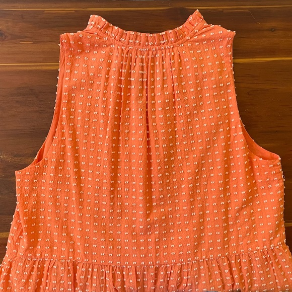 *NWOT* LOFT Sleeveless Tie Neck Tiered Midi/Maxi Dress, Coral Swiss/Clip Dot - Picture 7 of 11